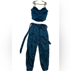Stylish Silky Blue Two-Piece Set